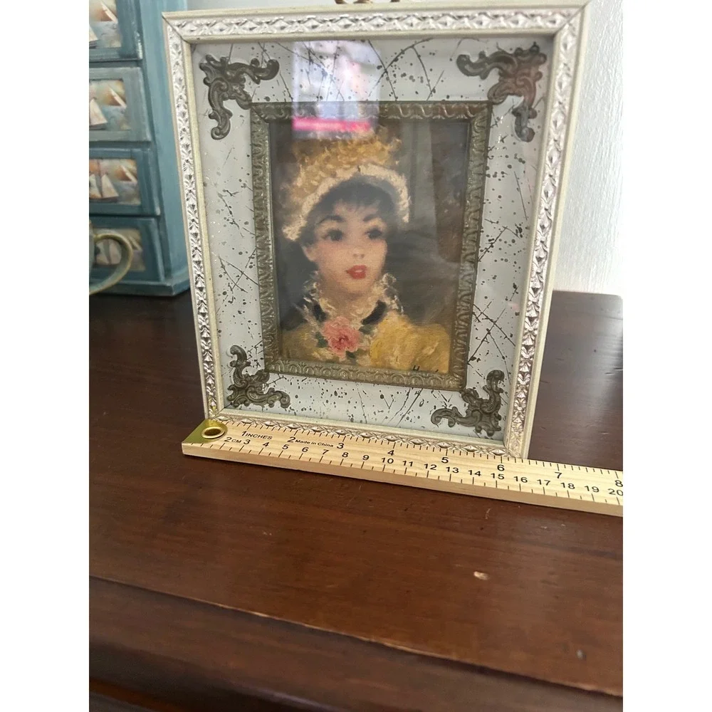 Vintage Miniature Portrait Young Woman Victorian Style Ornate Shadowbox Frame